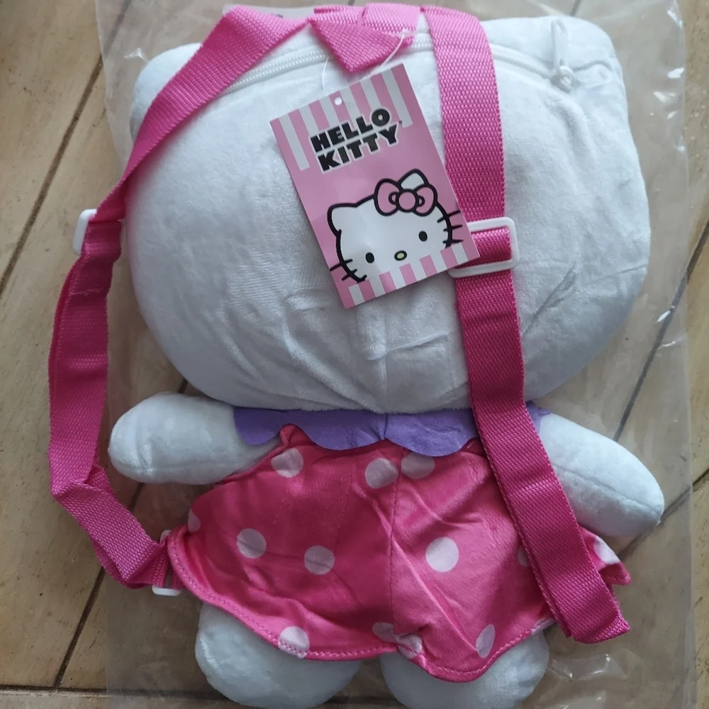 Hello Kitty Plush Polka Dot Figural Backpack Pink Bow 14 Inches BNWT SO RETIRED